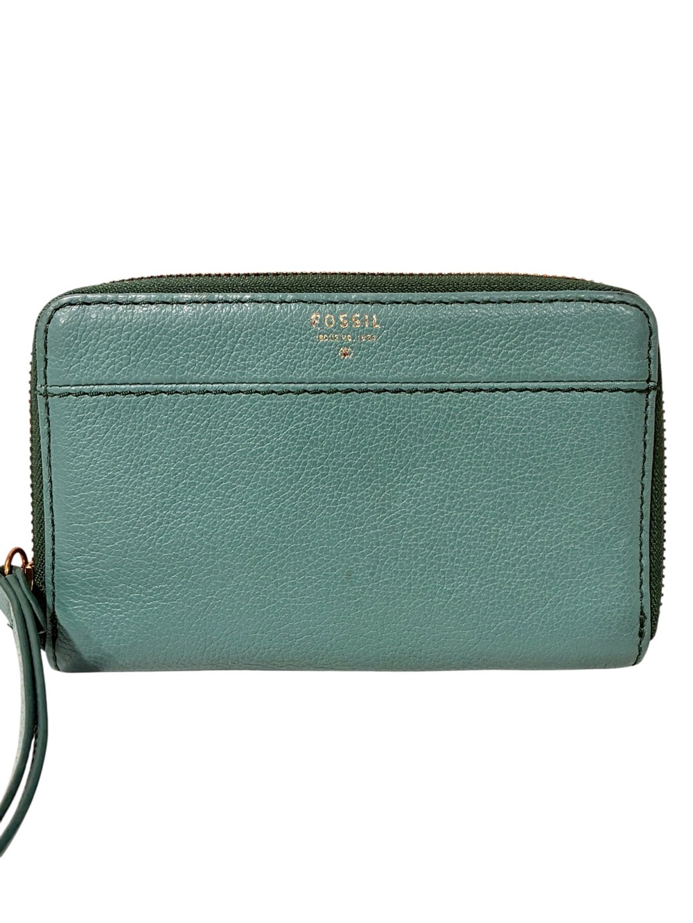 Fossil Sydney Green Leather Wristlet Zip Around Clutch Medium Wallet